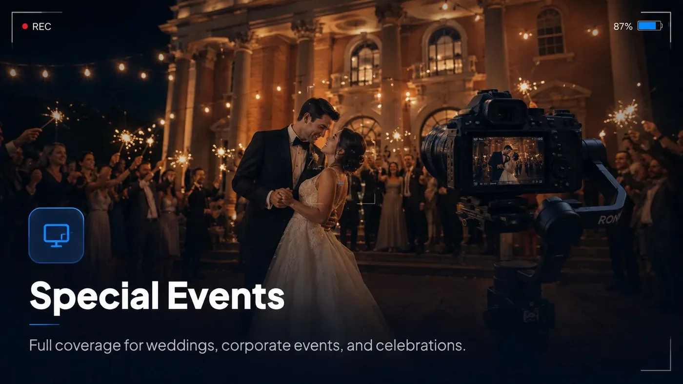 Cinematic wedding and event videography with gimbal-stabilised coverage