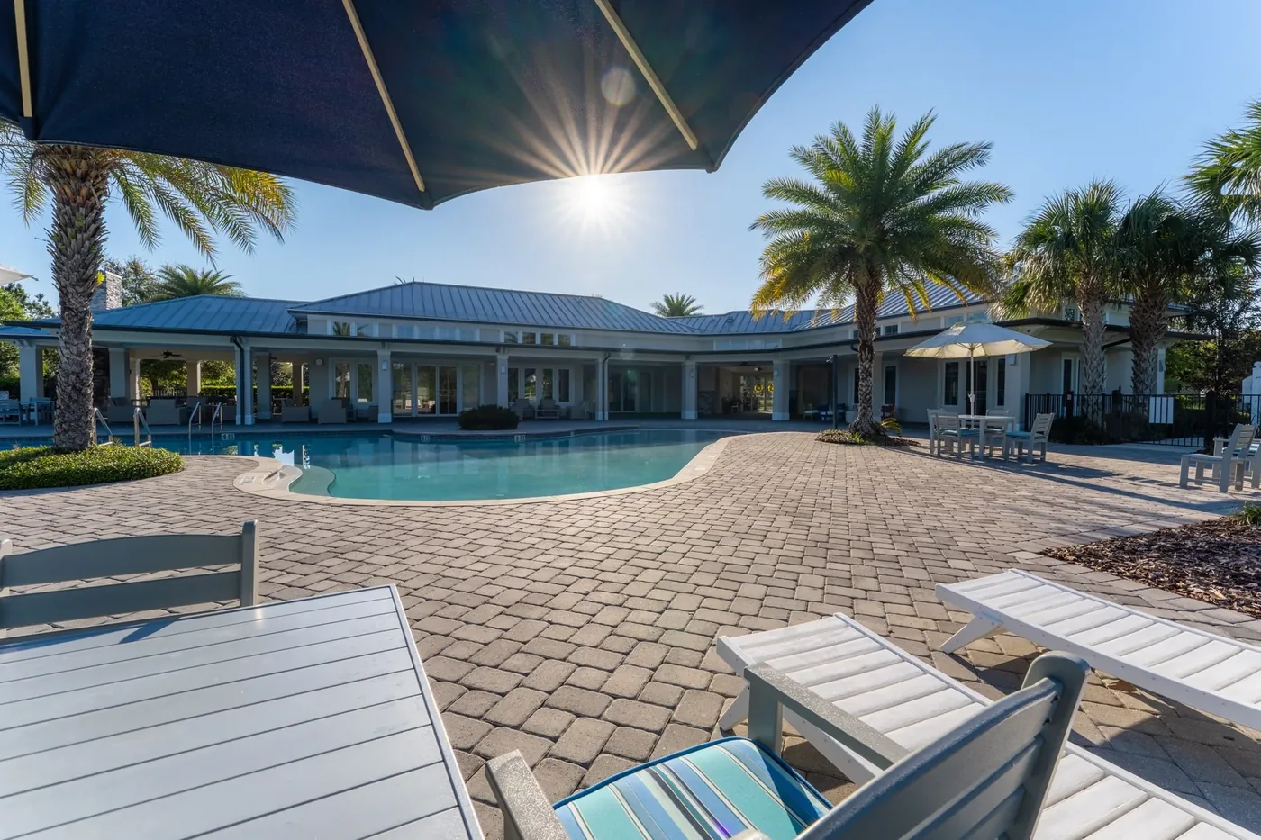 Aerial drone photography of community amenity pool
